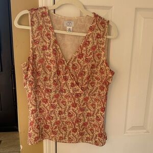 LOFT Women's V-Neck Floral Blouse - Pink and Cream, Size 12P